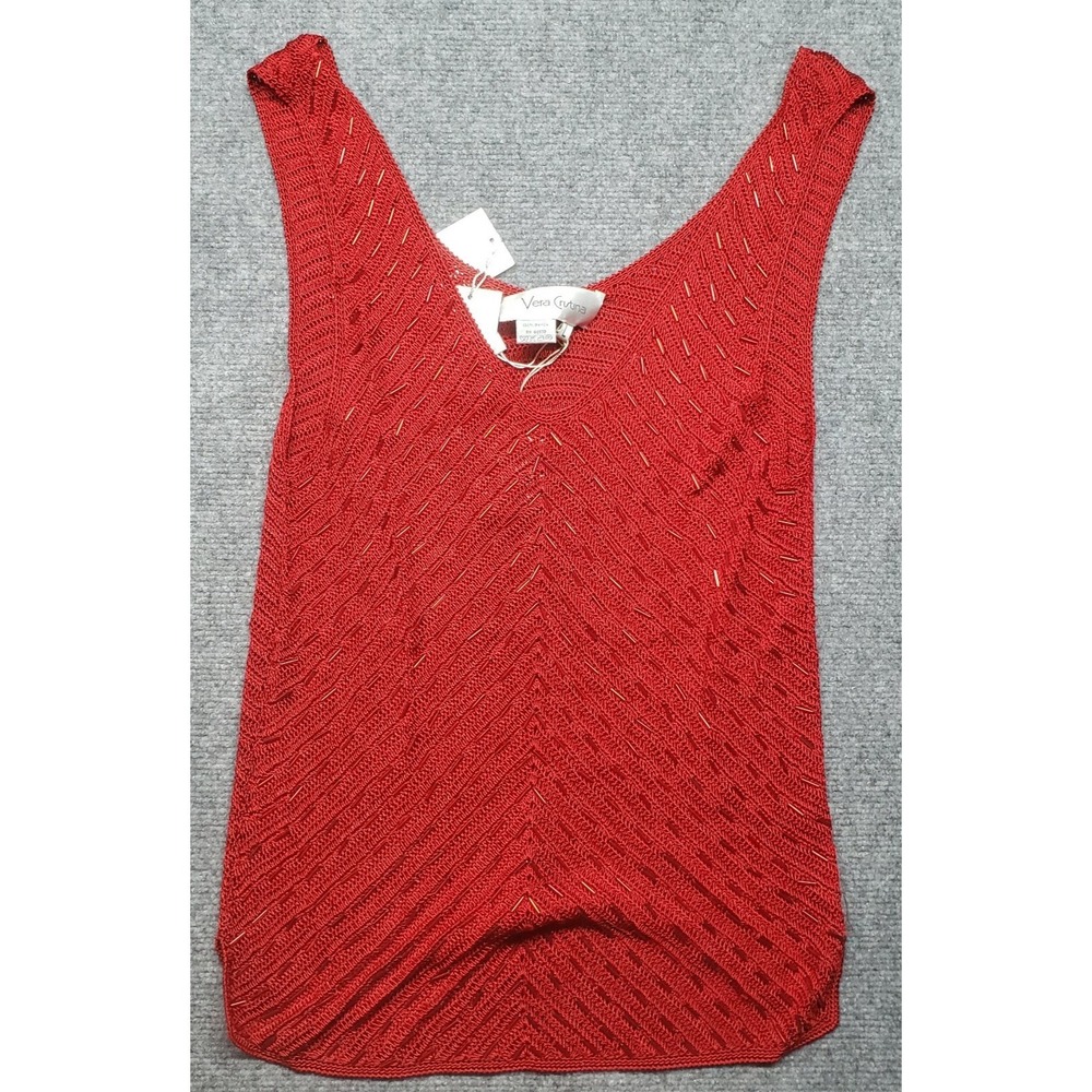 Vera Cristina Tank Top Womens L Red Solid Rayon Sleeveless V-Neck Pullover New